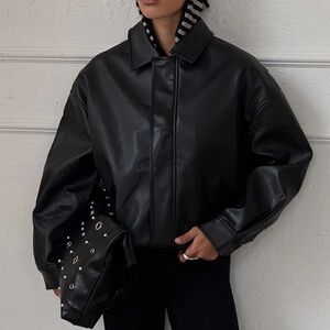 Princess Polly Black Bomber Leather Jacket